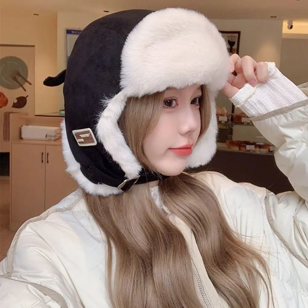 Outdoors Plush Bomber Hat Thick Warm Winter Cap Windproof Ushanka Fur Hat for Men Women
