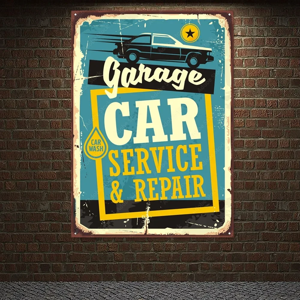 Vintage CAR SERVICE & REPAIR Poster Flag Auto Repair Shop Wall Decor Banner Wall Art Painting Tapestry For Garage Gas Station