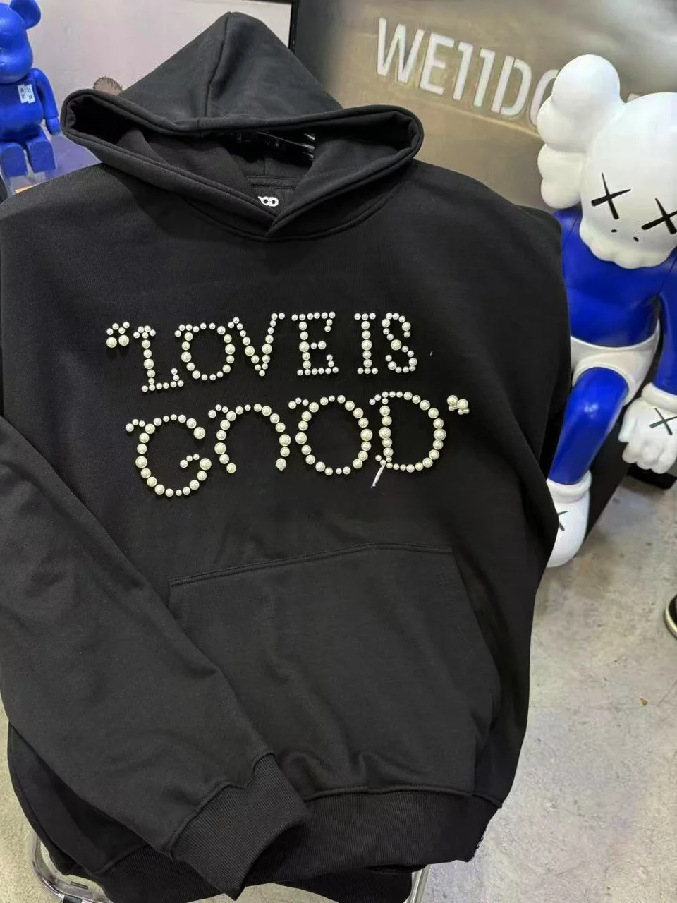 

Good 2025FW Pearl Slogan Hoodie ex Casual Loose Fit Top Trendy Brand Cotton Long Sve Zipper Closure Hooded Sweatirt