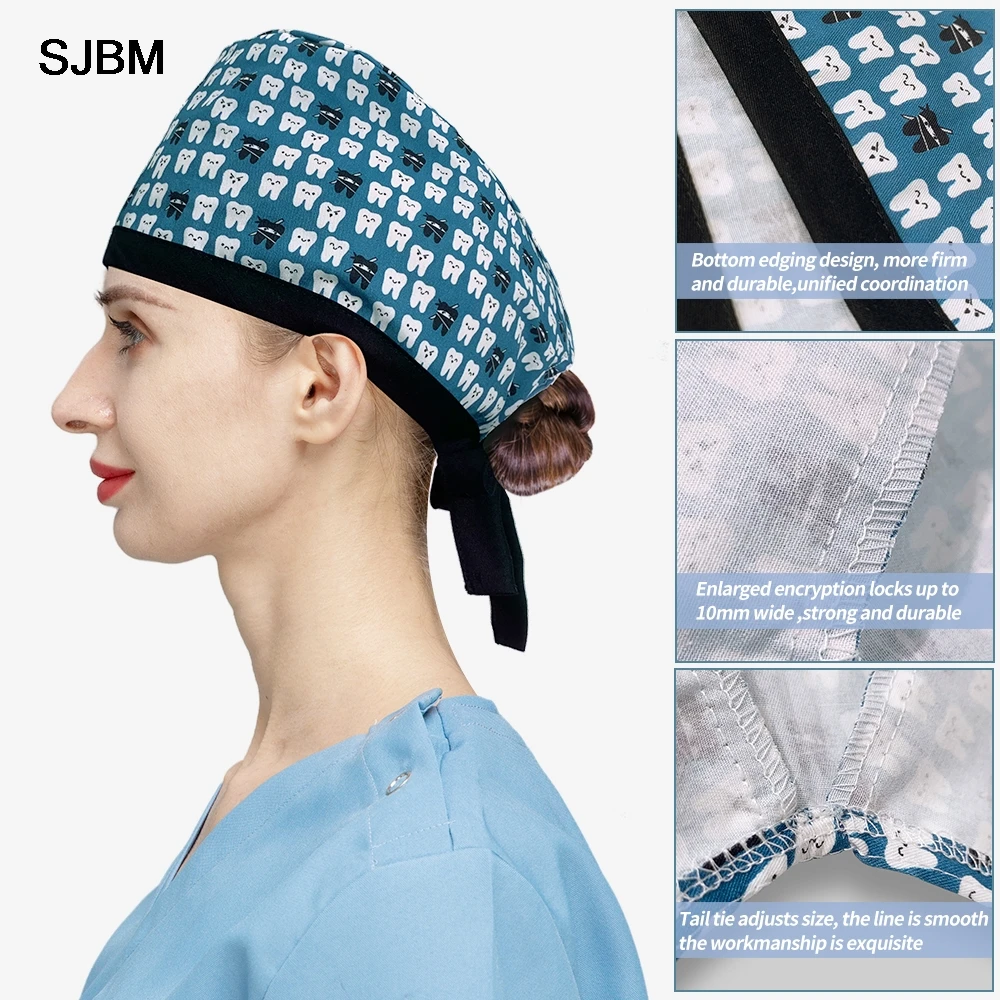 Gros accessoires d'infirmière gommage casquette clinique dentaire chapeau d'allaitement femmes hommes casquettes chirurgicales imprimé coton Salon de beauté chirurgien casquette