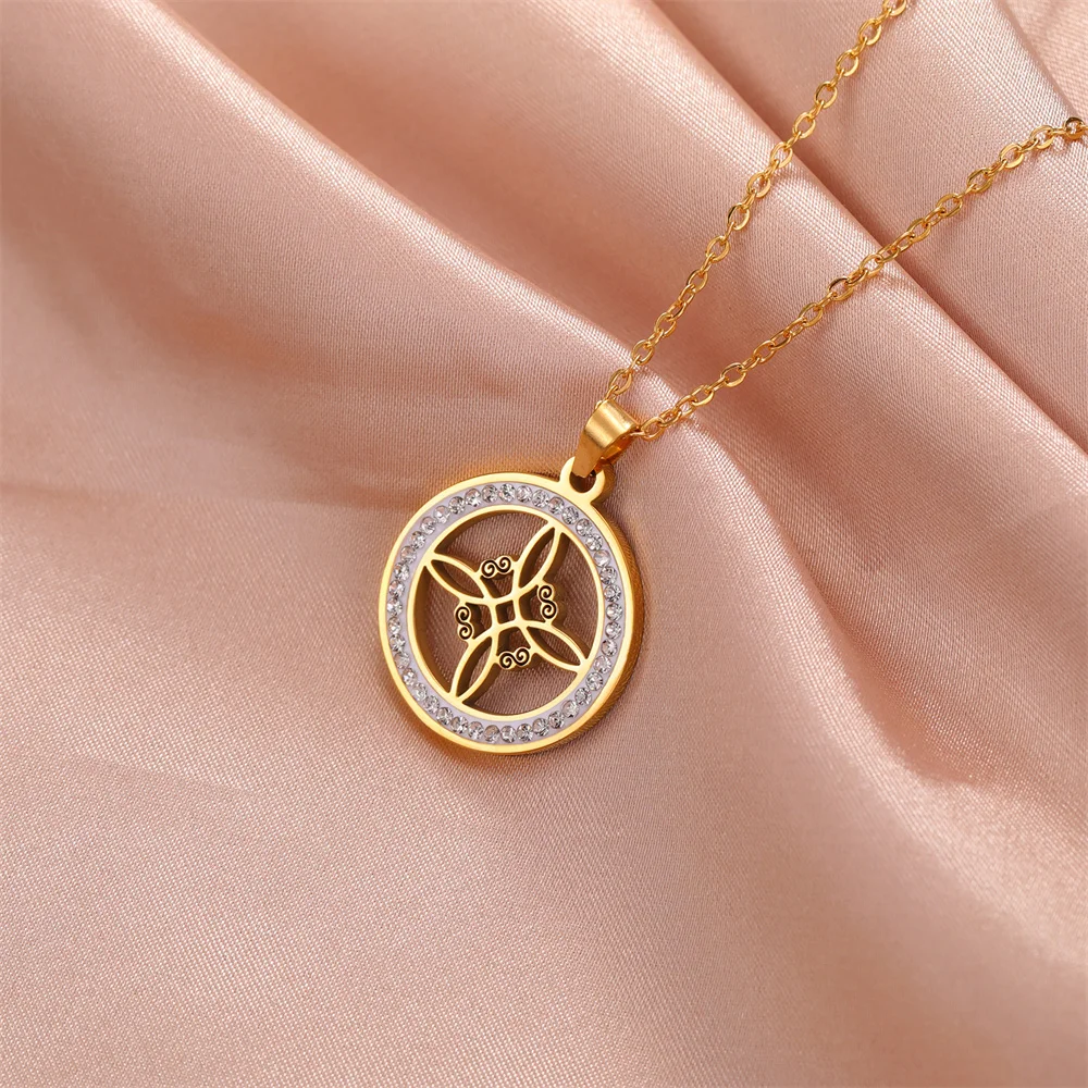 Edelstahl Hexenknoten Halskette Wicca Hexerei Kristall Strass Halsband Halsketten Für Frauen Amulett Schmuck Hochzeitsgeschenke – Detail 14