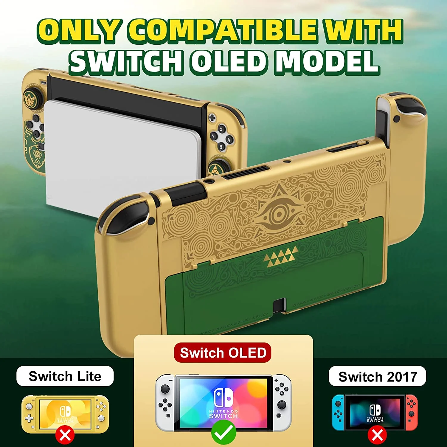 IINE Golden-Green Games Protective Case Cover Accessories Compatible Nintendo Switch