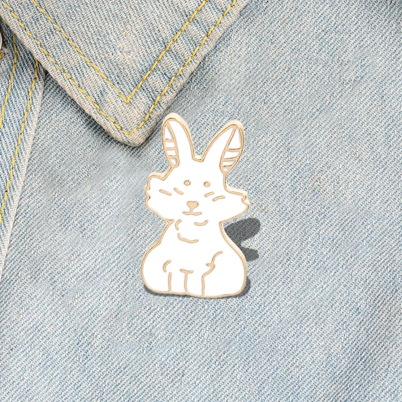 

Cute White Rabbit Brooches Pins Cartoon Animals Enamel Badges Backpack Hat Denim Lapel Decoration Jewelry For Women Kids Friends