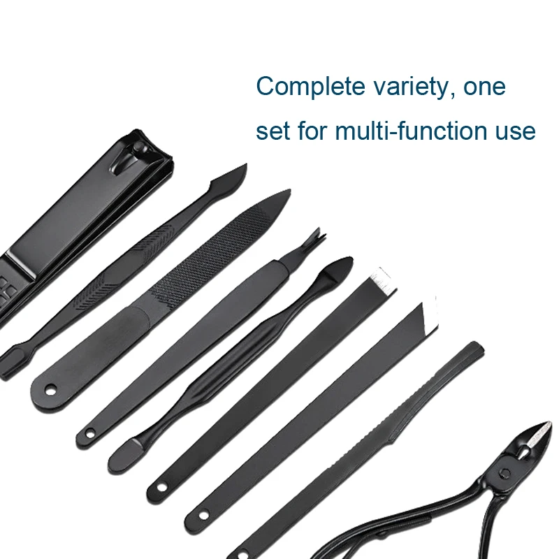 18Pcs Earpick Manicure Cutters Nail Clipper Set Foot Face Grooming Black Leather Travel Kit Stainless Steel Professional Trimmer