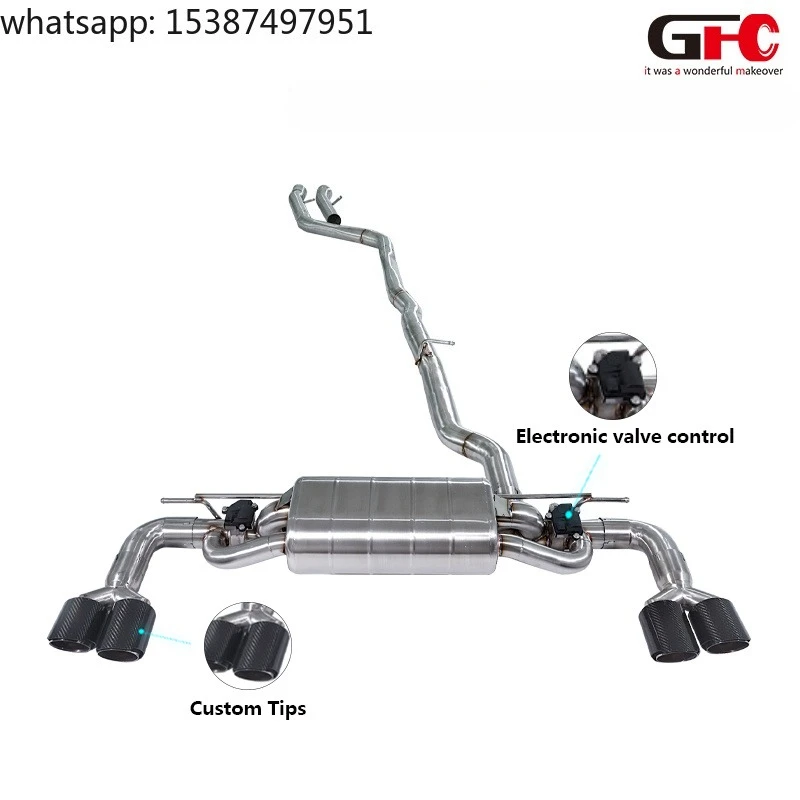 For Exhaust System for BMW 540i G30 B58 17-23 with Valve Muffler Quad Carbon Fiber Tips Stainless Steel 304 Catback Exhaust Pipe