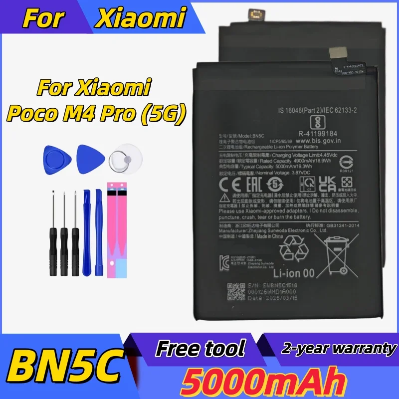 

2026 Years For Xiao mi Battery BN5C For Xiaomi Poco M4 Pro 5G 5000mAh High Qulity Phone Battery Bateria + Tools