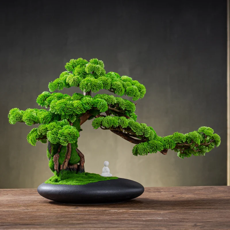 Chinese welcome pine plant bonsai decoration indoor desktop simulation green plant potted false flower hotel decoration art