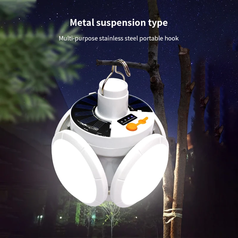 Solar Outdoor Folding Light Portable USB Rechargeable LED Bulb Search Lights Camping Torch Emergency Lamp for Power Outages