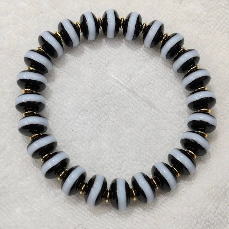 Onyx Black White One-Line Medicine Buddha Dzi Bracelet Men And Women Ethnic Style Abacus Bead Fashion Versatile Sty
