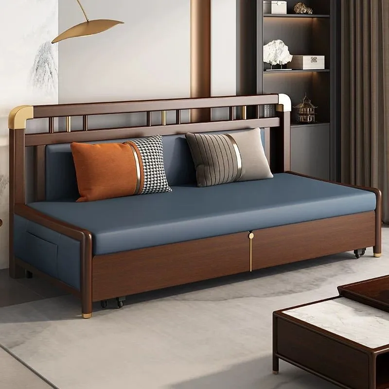 Solid wood folding sofa bed integrated foldable dual-purpose multi-functional small apartment retractable double living room