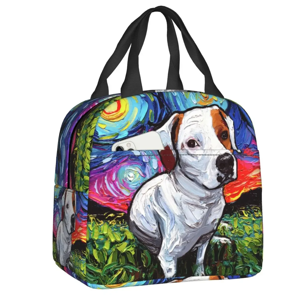 Starry Night Pitbull Mix Lunch Bag Warm Cooler Insulated Lunch Box for Women Children School Work Picnic Food Tote Container