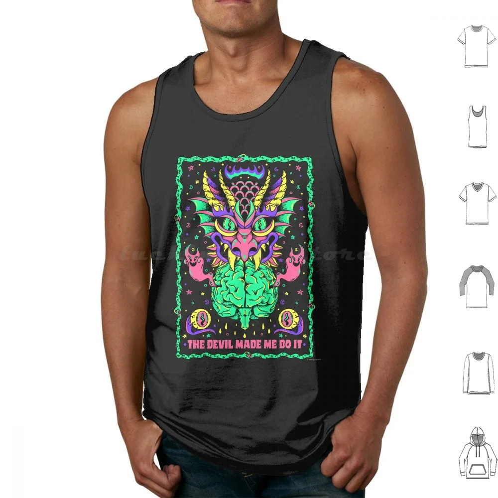 The Devil Made Me Do It Tank Tops Print Cotton Tattoo Tattoo Design Typography Humor Goth Dark Dark Humor Alternative