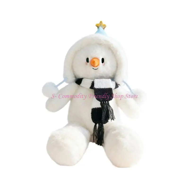 85AE Adorkable Sweet Snowman Doll Stuffed Toy Hugging Doll Cotton Filled Loneliness Comfort Toy for Girl Toddlers Kid Room