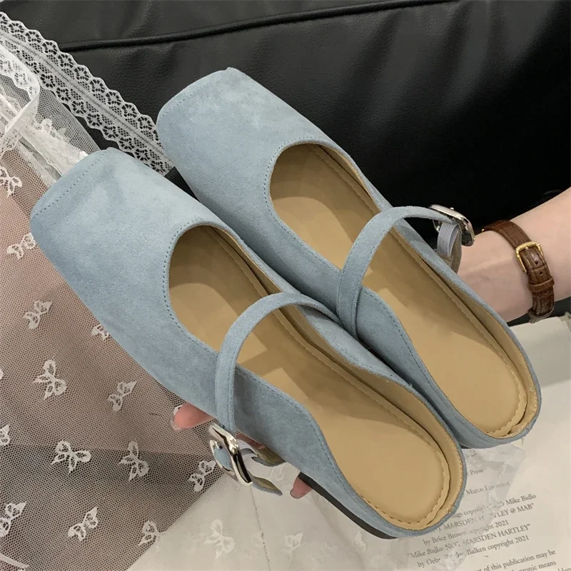 

Eilyken Summer Fashion Buckle Strap Women Slippers Square Toe Low Heels Casual Banquet Dress Mules Shoes