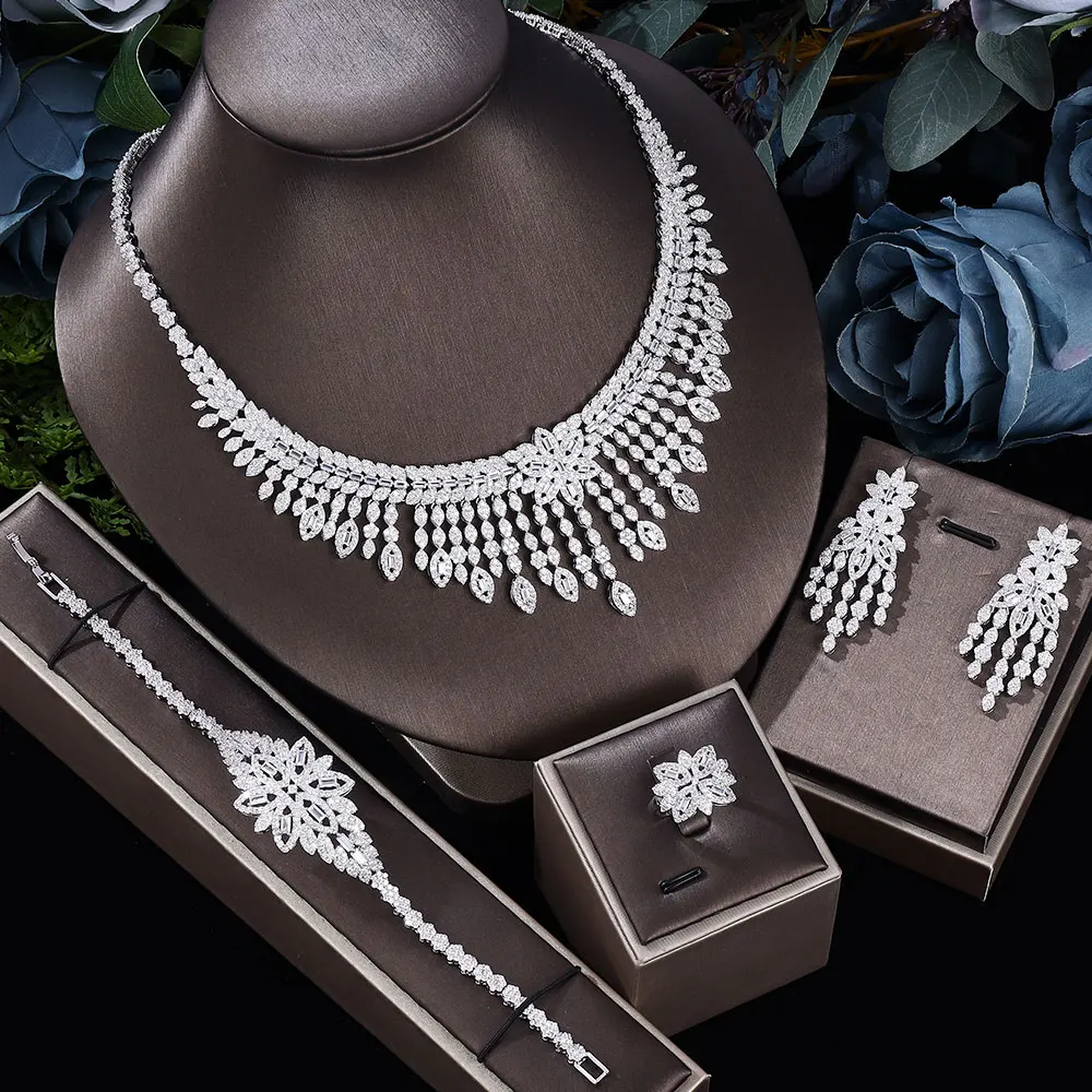 

Ingenious 4pcs African Bridal New In Tassels Jewelry Sets For Women Luxury Wedding Zircon Quality Cubic Necklace Earring