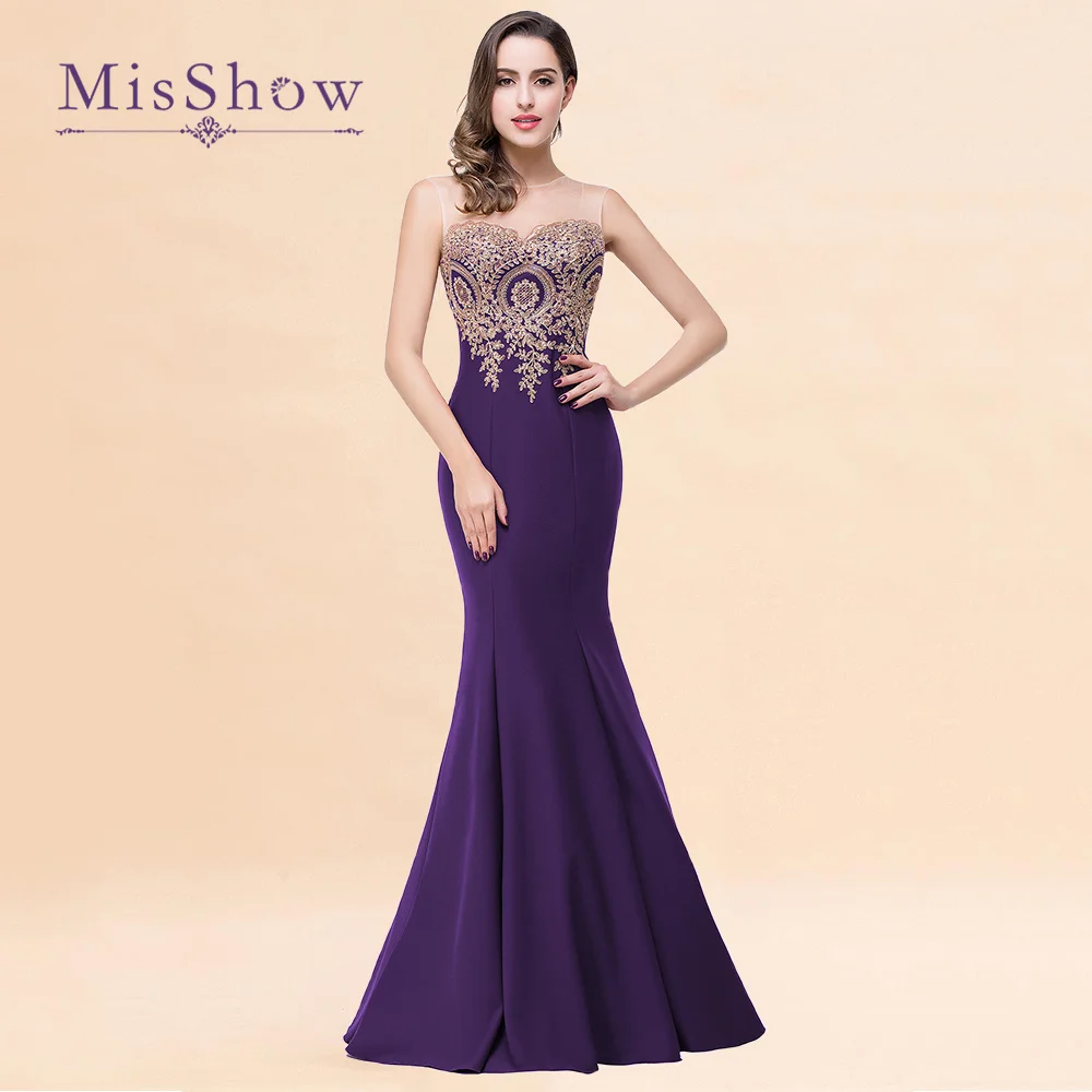 

MisShow Elegant Mermaid Bridesmaid Dresses For Women Sheer Neck Lace Applique Formal Evening Prom Gowns Vestido Largo De Fiesta