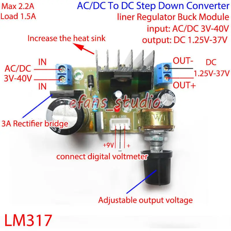 

LM317 Adjustable Power Supply AC/DC to 5V 12V 24V Continuous Adjustable DC Power Supply DIY Teaching Training Parts