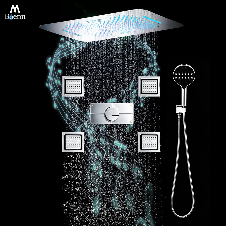 M Boenn Smart Shower System Complete Set Modern Luxury Bathroom Gold Shower Faucets LED Shower Head Thermostatic Mixer Diverter