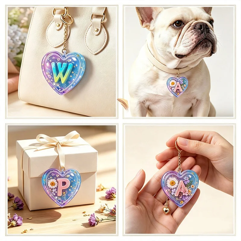 Silicone Resin Mold for DIY Heart-shaped Keychain Pendant Jewelry Casting Molds Used For Making Craftwork Earrings Bag Charm
