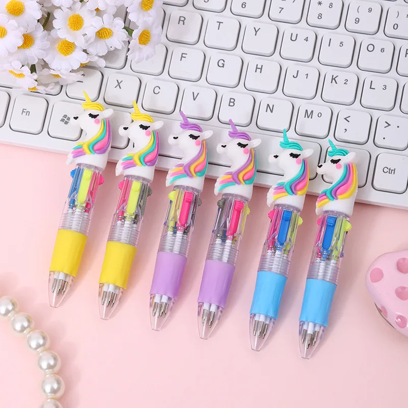 10Pcs/Lot Cute Unicorn Mini Four Color Ballpoint Pen Kawaii Cartoon 4Colors Pens School Office Supplies Kids Stationery Gifts