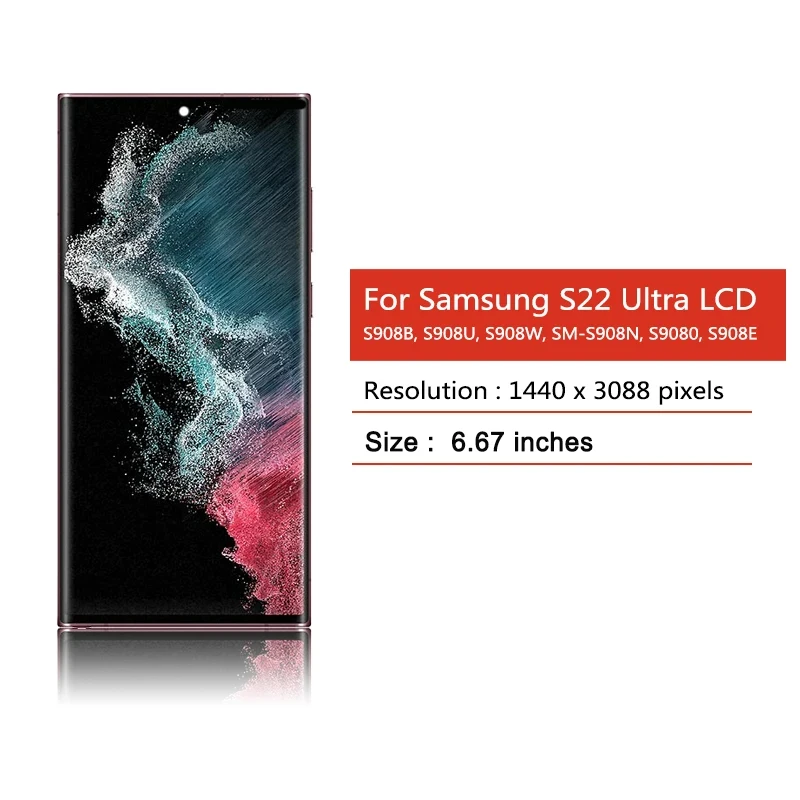 삼성 S22 울트라 5G SM-S908B/DS S908N S908U S908E LCD 디스플레이 터치 스크린 디지타이저 어셈블리 S22용 고품질 슈퍼 아몰레드