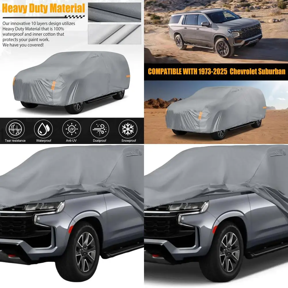 

All-Weather 10-Layer Waterproof Car Cover for 1973-2025 Chevy Suburban, Cadillac Escalade ESV, GMC Yukon XL with Zippered Door a