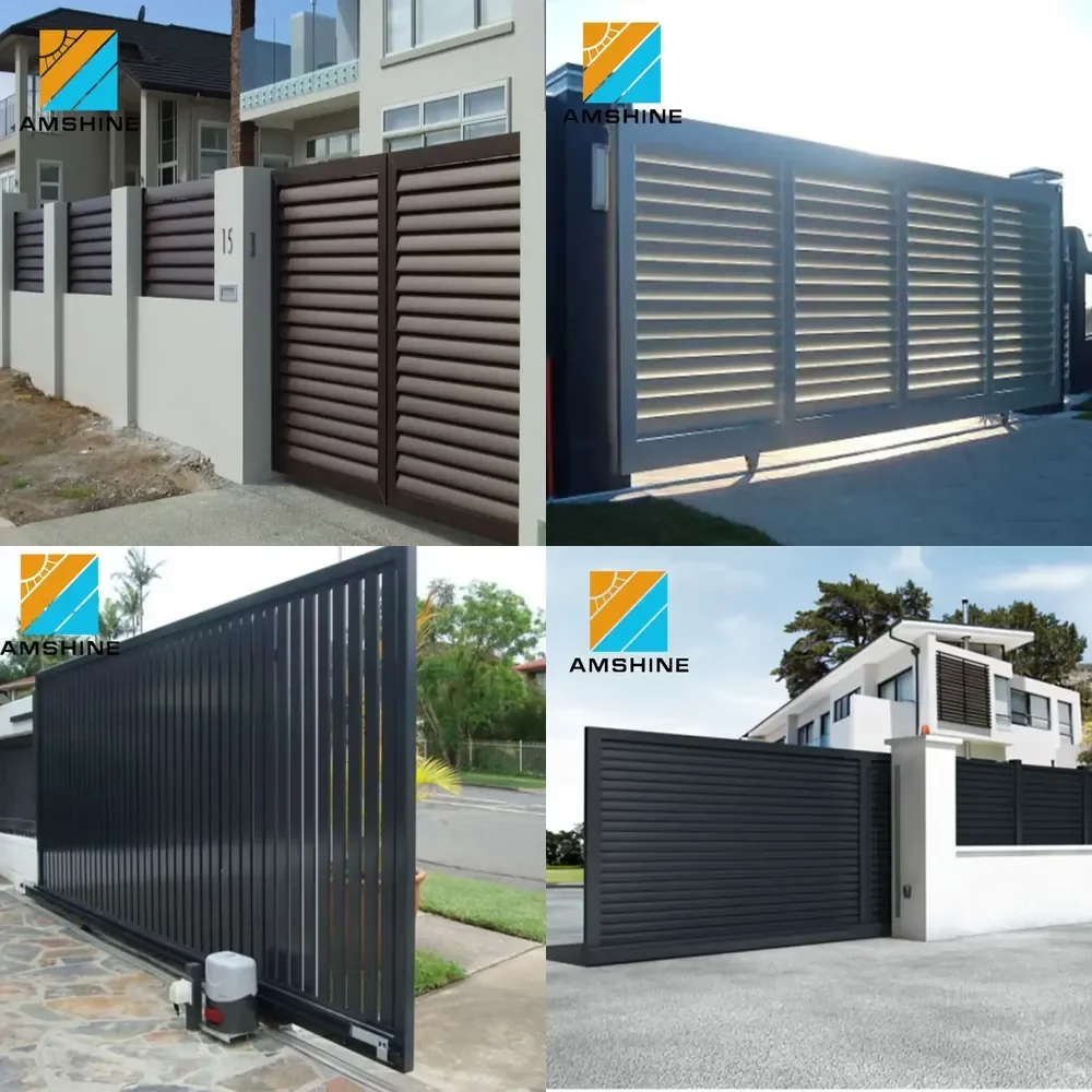 2026 Motorized Metal Aluminum Automatic Sliding Modern 1 Set Aluminum Gate Garden Fence Solar Modules Driveway Gate