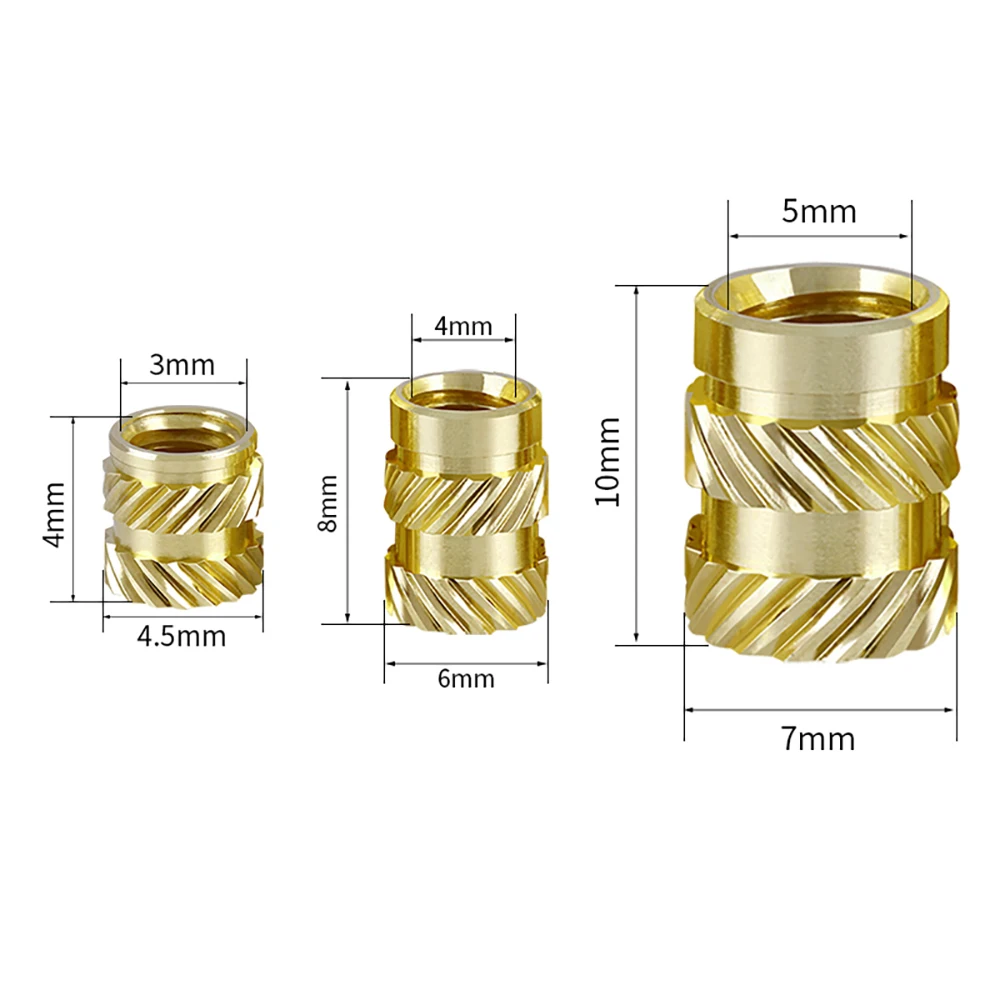 50pcs M3 M4 M5 Thread Brass Nut Hot Melt Insert Knurled Nut Thread Heat Molding Double Twill Injection Embedment 3D Printer Part