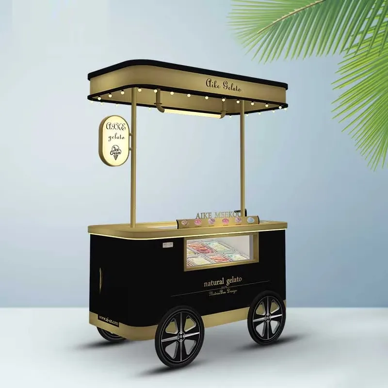 Commercial Italian Hard Ice Cream Hand Push Cart for Street Outdoor Kiosk Gelato Mobile Food Vending High Efficiency Custom