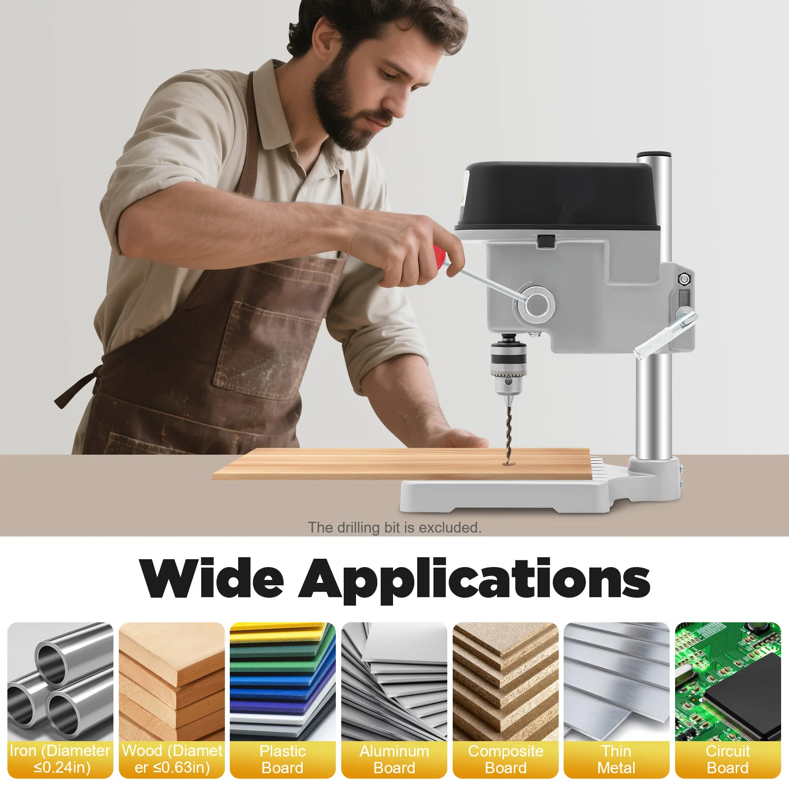 Mini trapano da banco da 340 W, 0-16000 giri/min a 3 velocità, misuratore di profondità di precisione per la creazione di modellini artigianali fai-da-te in legno e metallo