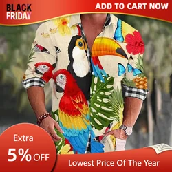 Men's HD Parrot Lapel Shirt Outdoor Street Long Sleeve Clothing Fashion Streetwear Soft Comfortable Design Casual Breathable