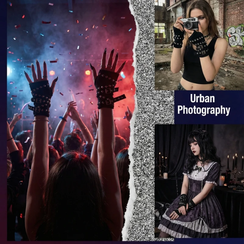 1 Paar fingerlose Y2K-Handschuhe mit personalisierter Schnalle im Punk-Stil für Damen, Luo Hip-Hop-Stil, Bühnenaufführung, Street-Dance-Ärmel – Detail 6