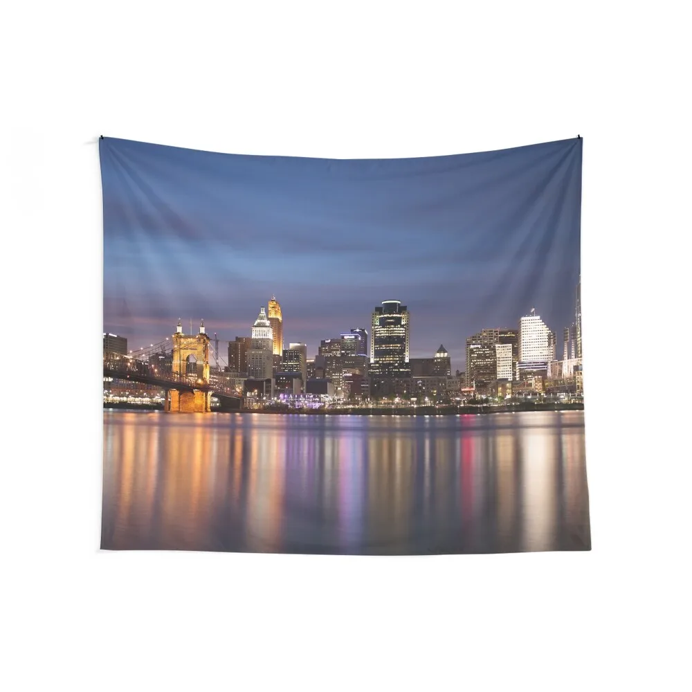 Cincinnati Skyline at Twilight Tapestry Wallpaper Bedroom Bed Room Decoration Decor For Bedroom Tapestry