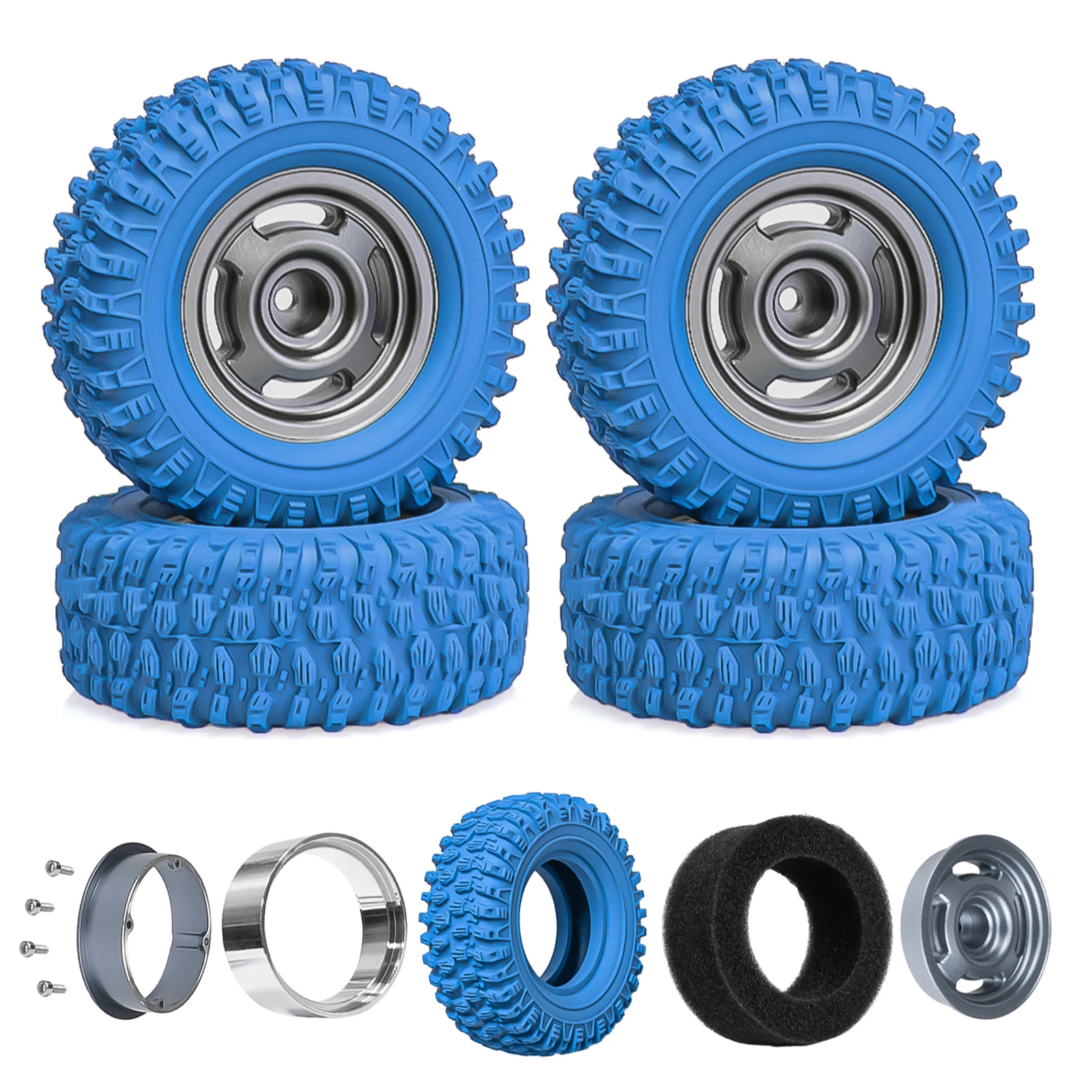 

OKHL 1.45" Aluminium Cross Design Beadlock Wheel and 1.3 Crawler Tires Colored for 1/18 1/24 TRX4M SCX24 RC Crawler Upgrade