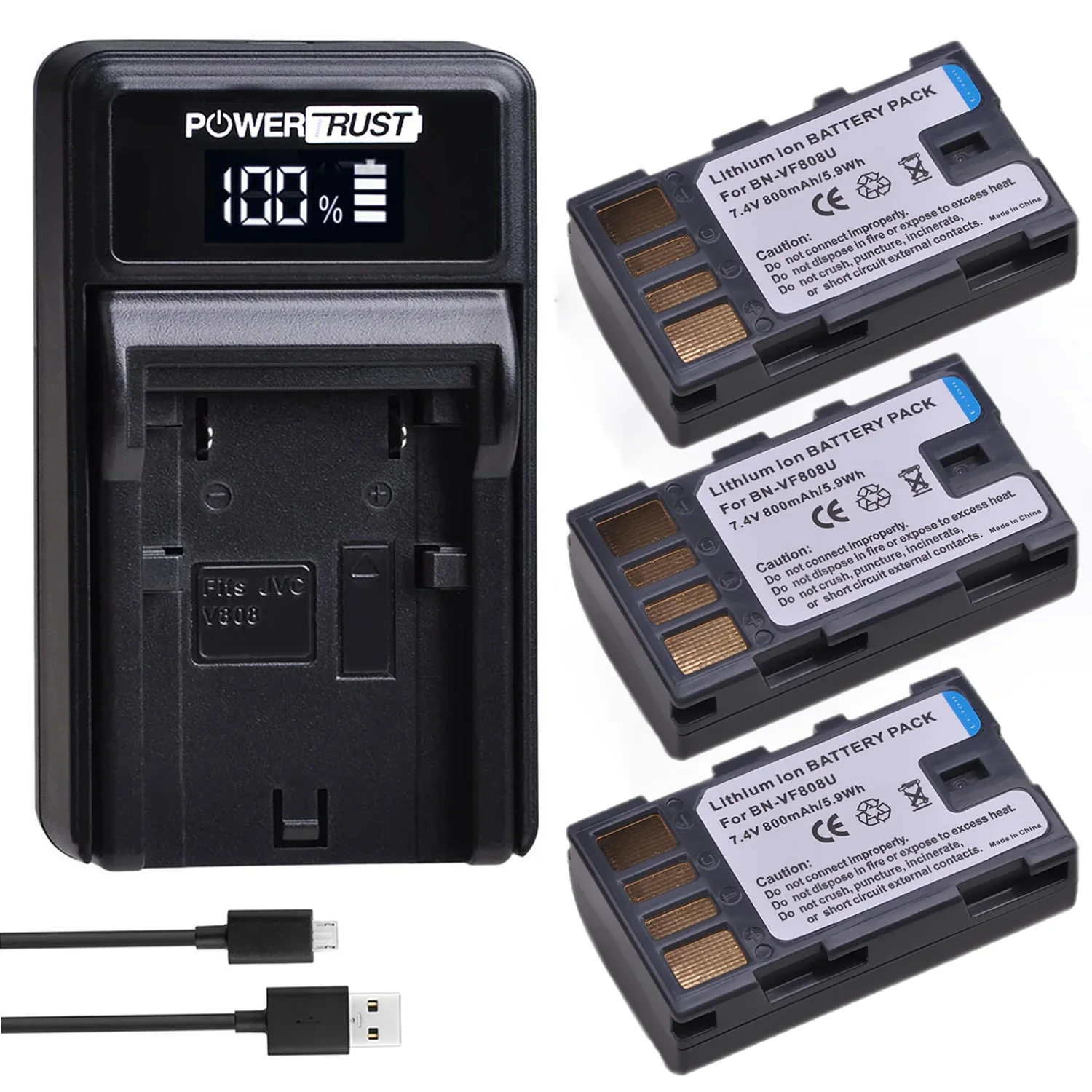 800mAh BN-VF808 BN-VF808U Battery and Charger for JVC GZ-MG130, GZ-MG148, GZ-MG150, GZ-MG175, GZ-HD7, GZ-MG555, GR-D760, GR-D720