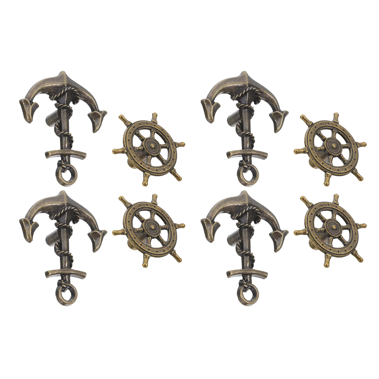 8Pcs Bronze Nautical Cabinet Handles Vintage Anchor Rudder Drawer Knobs for Dresser Wardrobe Cupboard Pulls