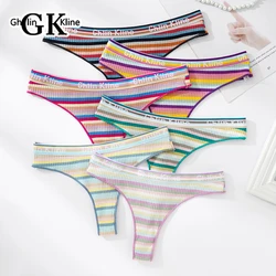 GK Brand Trendy Fashion Ladies Thongs Super Elastic Comfortable High Quality Cotton Flimsy Colorful Striped Underpants Lingerie