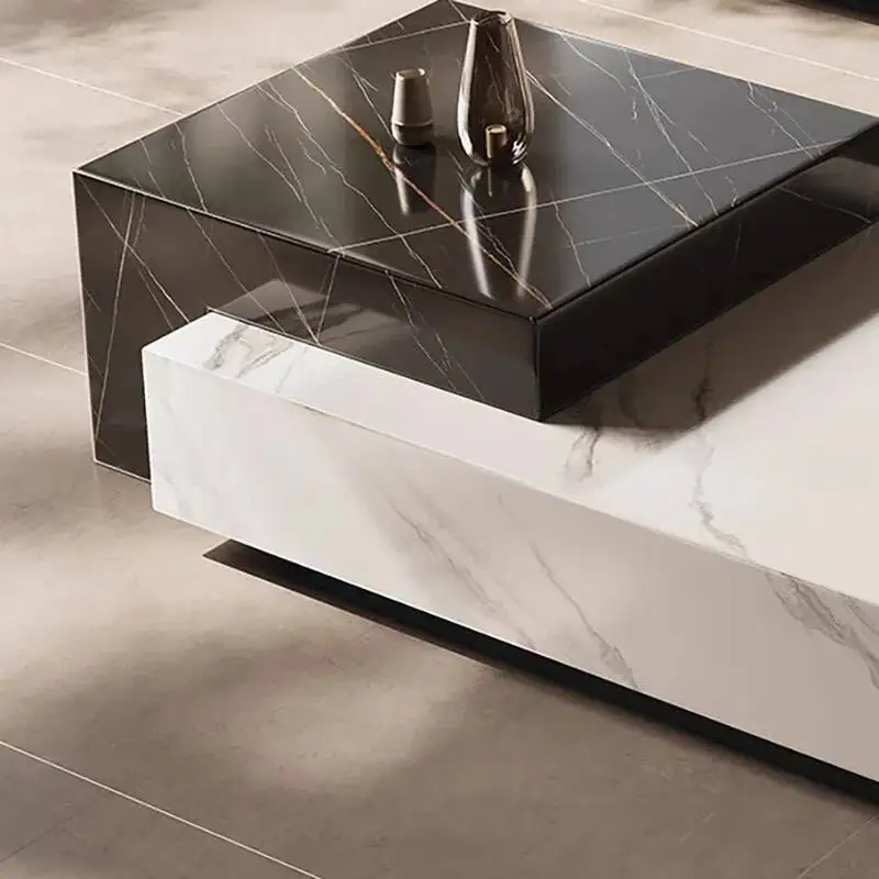 طاولة القهوة الأوروبية الفاخرة مستطيلة رائعة وحديثة وفريدة من نوعها طاولة القهوة الجمالية المحايدة أثاث الصالون #3