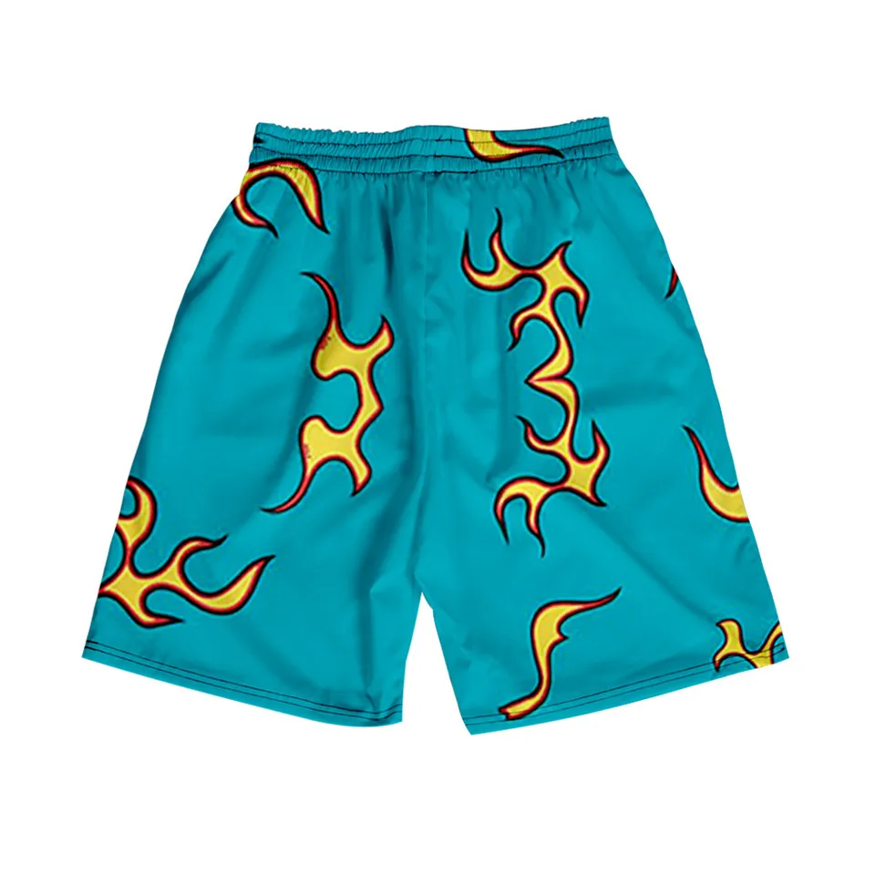 New Novelty high Men Comfortable Anime Fire Flame Skateboard Streetwear Casual Shorts Pants + Shirts