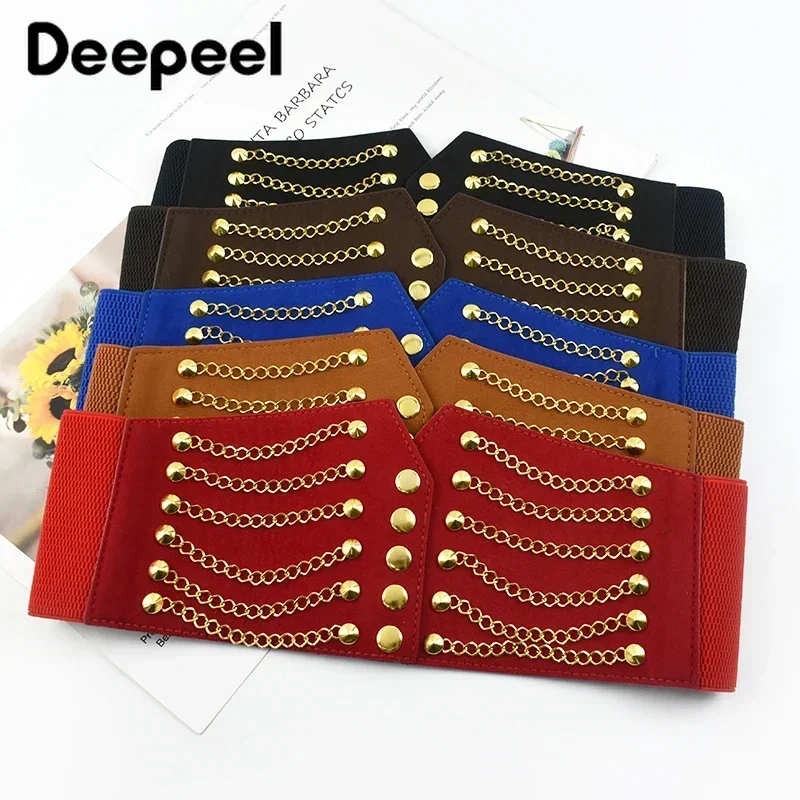 Deepeel 10cm Women's Corset Wide Belt Cummerbunds Elastic Belts Fashion Rivet Chain Waistband Female Dress Coat Accessories