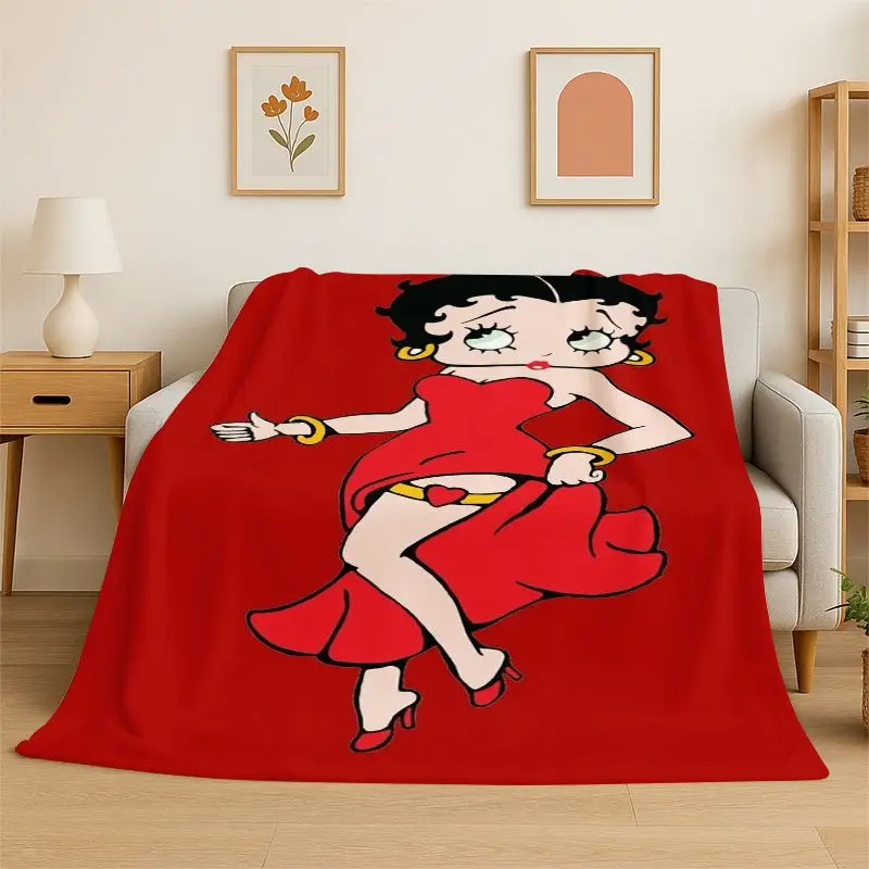 Retro Cartoon B-Betty B-Boop Cute Girl Flannel Blanket Soft Throw Blanket for Bedroom Living Room Bed office Picnic Fest Gift