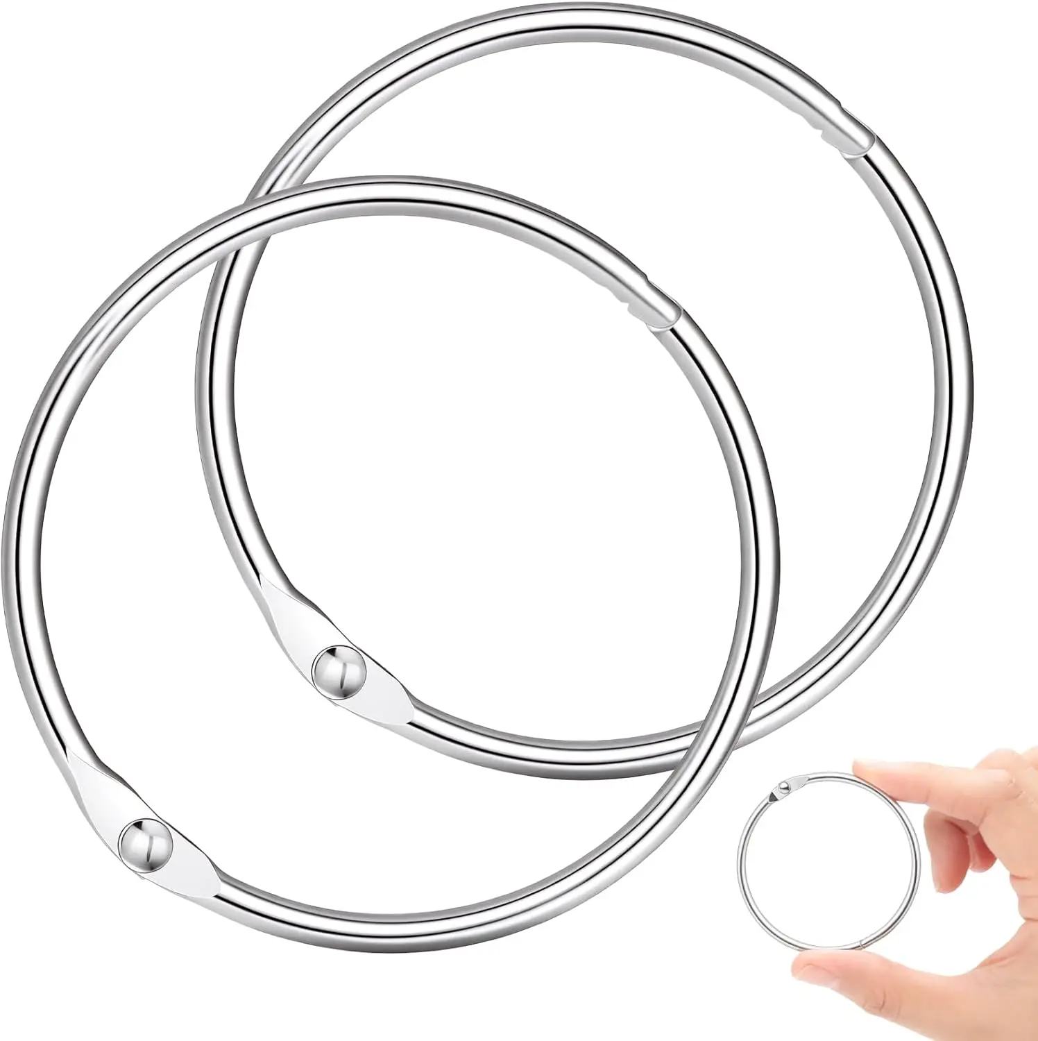 

80 шт. никелированных кольцевых скрепок диаметром 2 дюйма для блокнотов, ключей, карточек — для школы, офиса, дома, серебристые