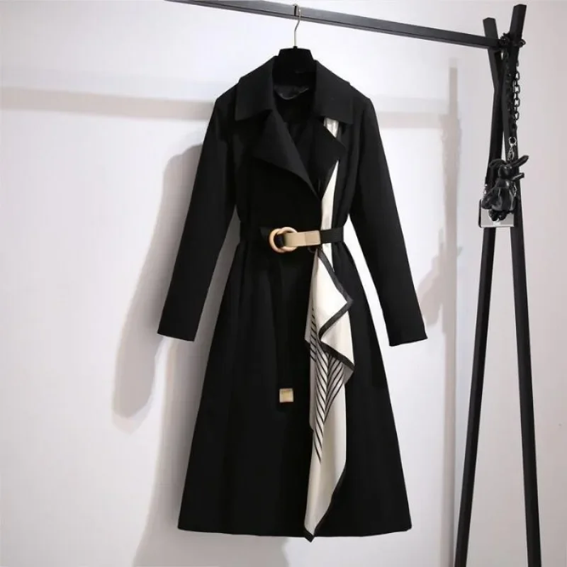 Autumn Women's New Korean Double breasted Windbreaker Casual Jacket Coat Long Sleeve Belt Windproof Casual Mid length Coat