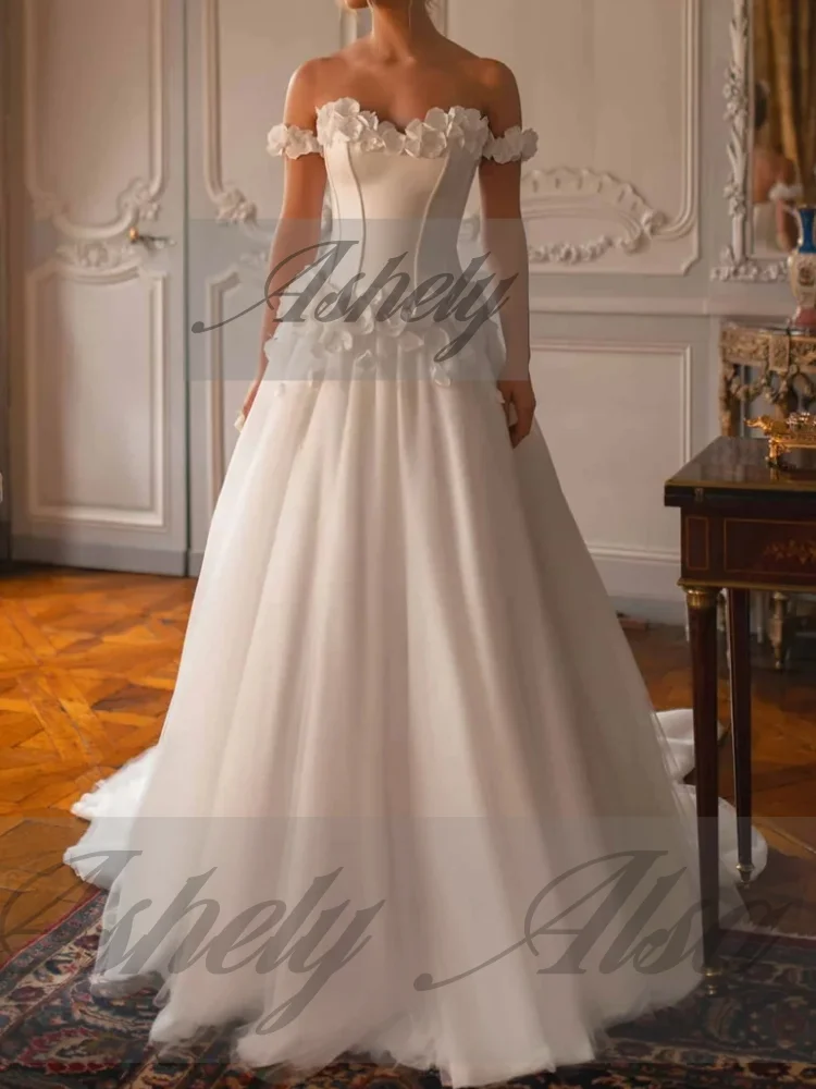 A2440 매력적인 흰색 웨딩 드레스 꽃 라인 바닥 길이 여성 파티 댄스 파티 특별 행사 이브닝웨어 베스 티드 맞춤형