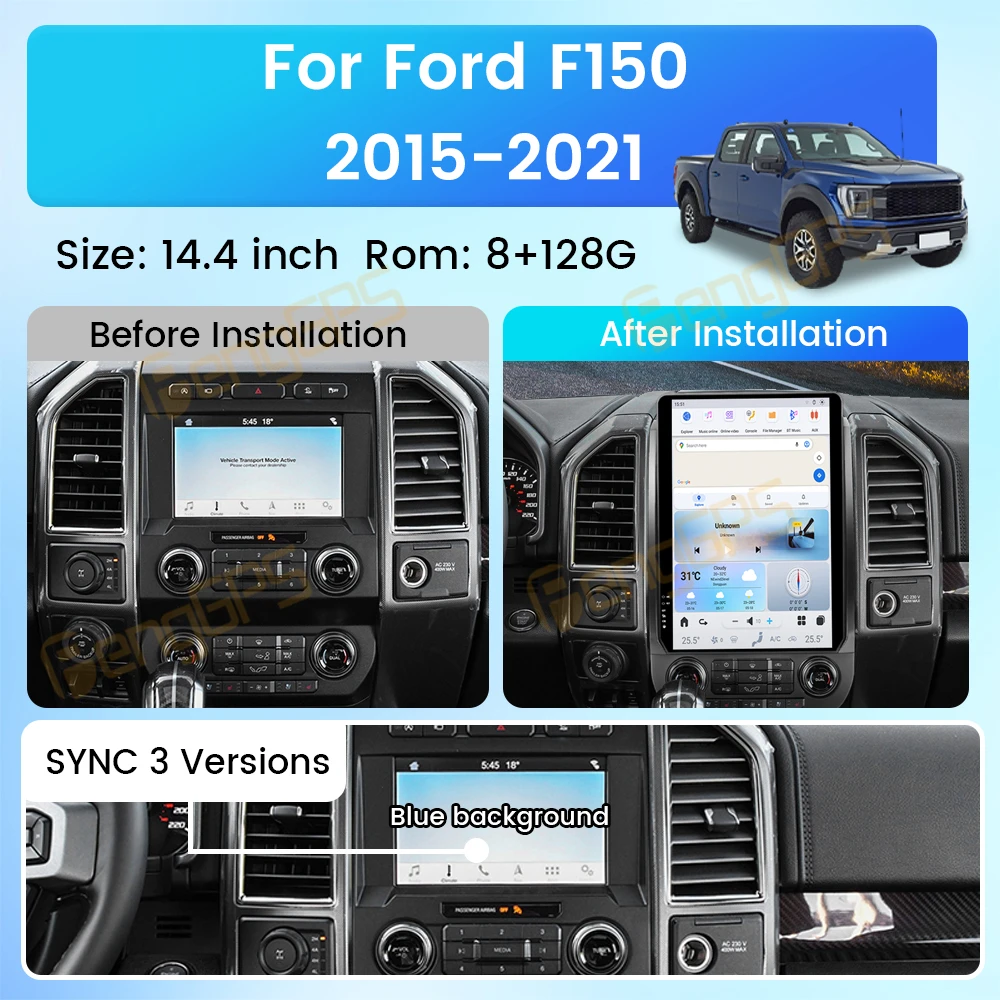 

14.4" inches Android 13 8+128GB Tesla Screen Car Multimedia DSP Player For Ford F150 2015-2020 GPS Audio Radio Stereo Head Unit