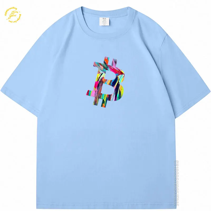 

Painted Bitcoin Oversized T-Shirt For Man 2025 Cotton New Arrival Street Wear Luxury Brands T Shirt Homme Men's Shirts Summer