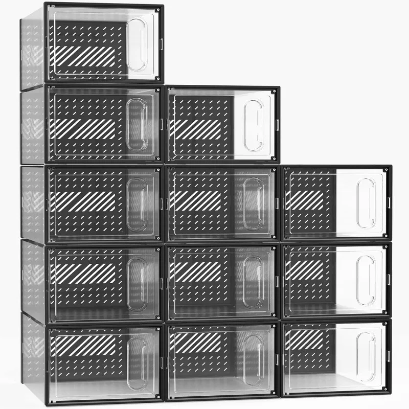 Large Shoe Organizers, 12 Pack Boxes Clear Plastic Stackable, Dust-Proof For Closet, Good Replacement For Shoe Rack, Under Bed