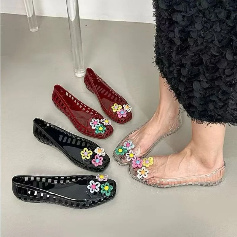 Hollowed kawaii dopamine Shoe Chic Handmade Flower Jelly Shoes Shoe Buckle Hole Shoes DIY Shoe Accessories Jewelry Ballet shoes