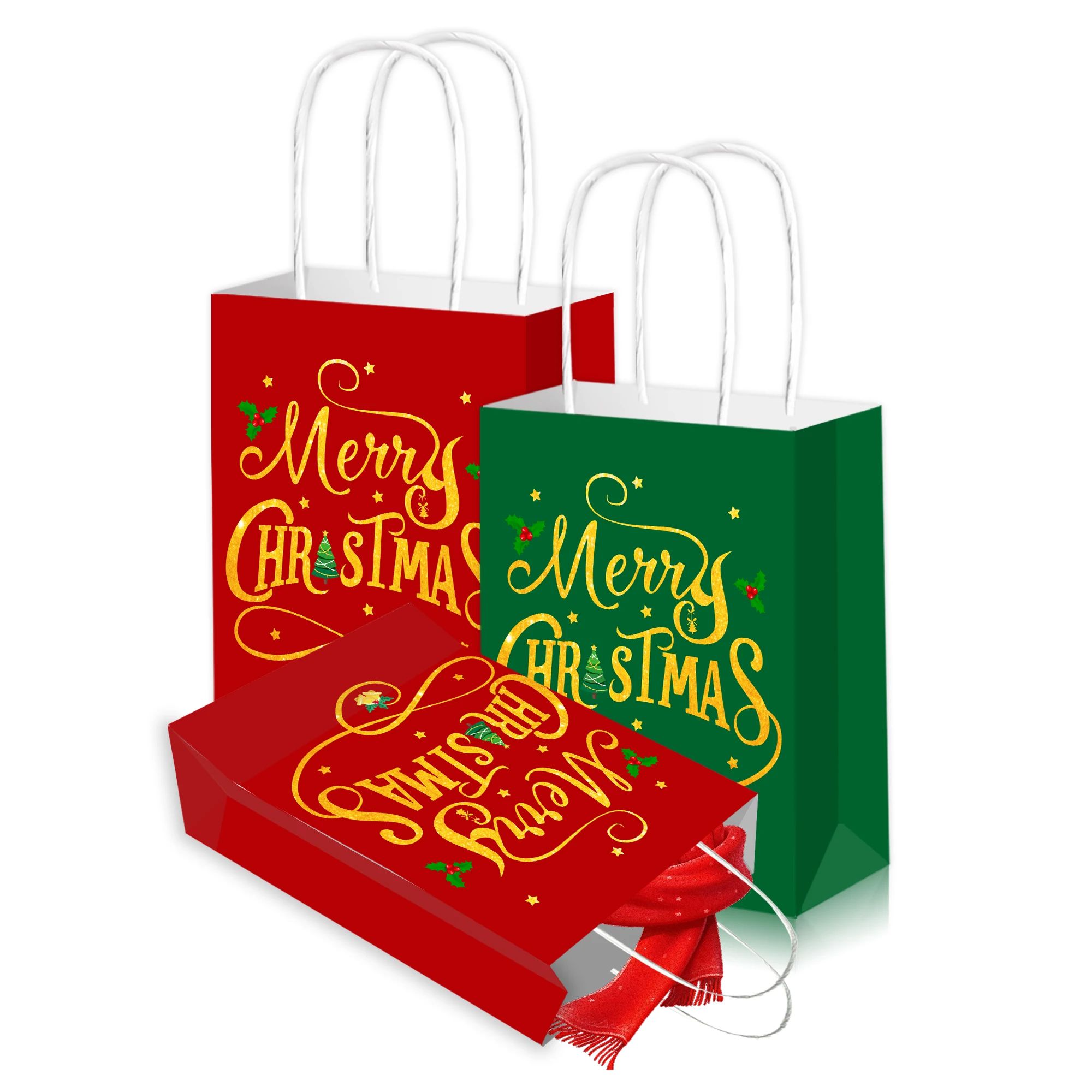 4/20/40 قطعة عيد الميلاد كرافت حقائب للهدايا مع مقابض سانتا كلوز عيد ميلاد سعيد أكياس ورقية لقضاء عطلة حفلة المفضلة شنطة هدايا #4