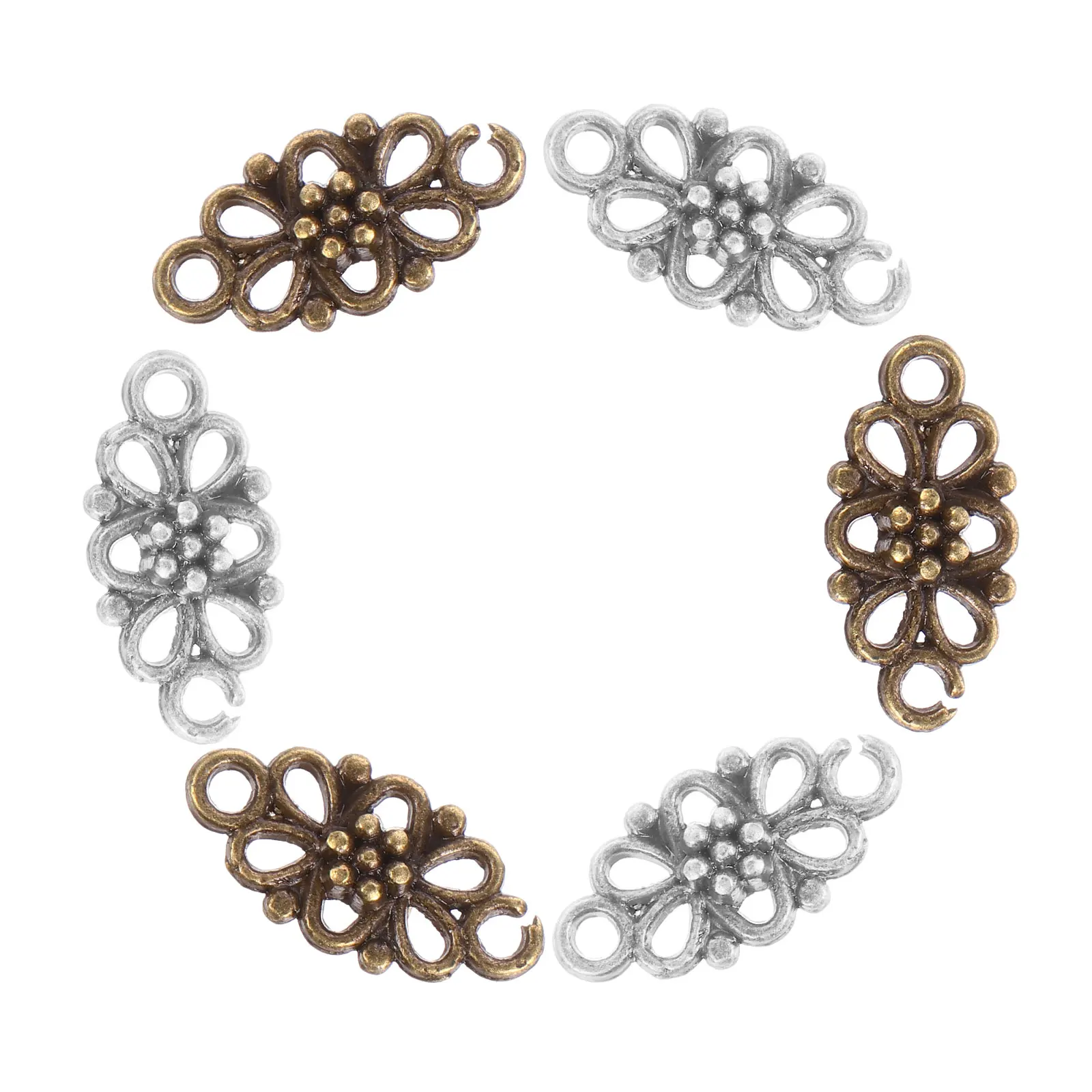

100 Pcs Retro Pendant Hollow Flower Connectors Alloy DIY Necklace Bracelet Vintage Beads Charm Jewelry Making Supplies